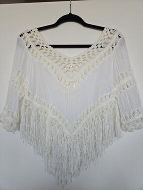 Macrame Crochet Blouse Beach Coverup Top Size Small